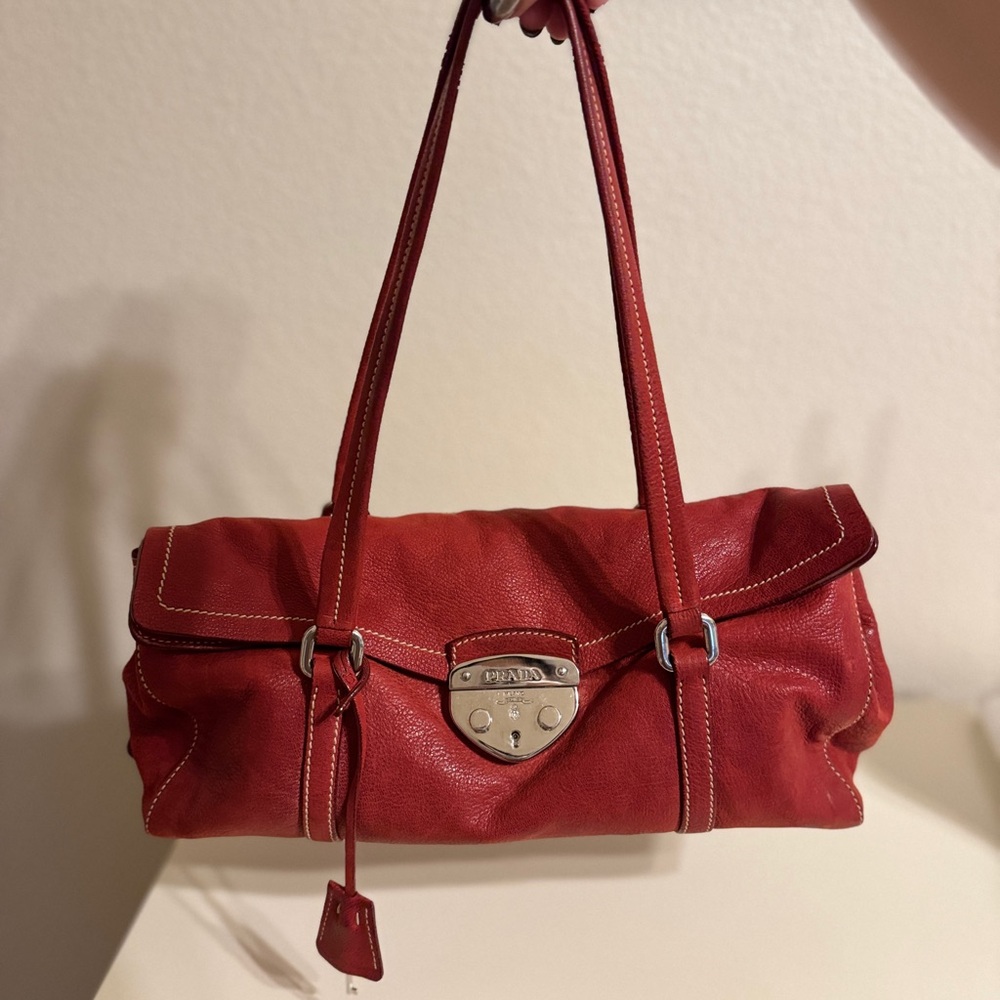 Prada Red Leather Shoulder Bag
